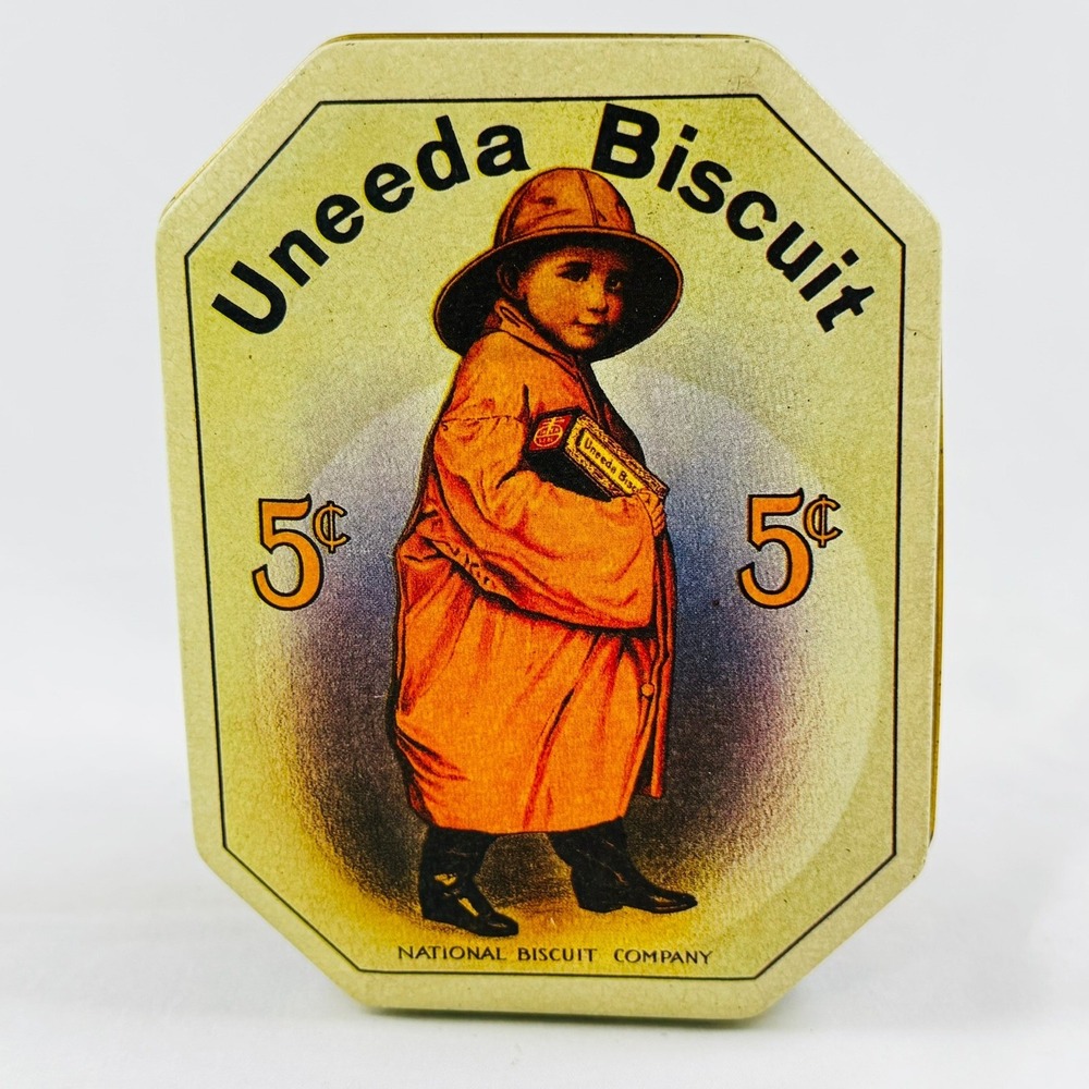 VTG Uneeda Biscuit Tin 1923 Design Nabisco Americana Octagon Ad Hong Kong CUTE!